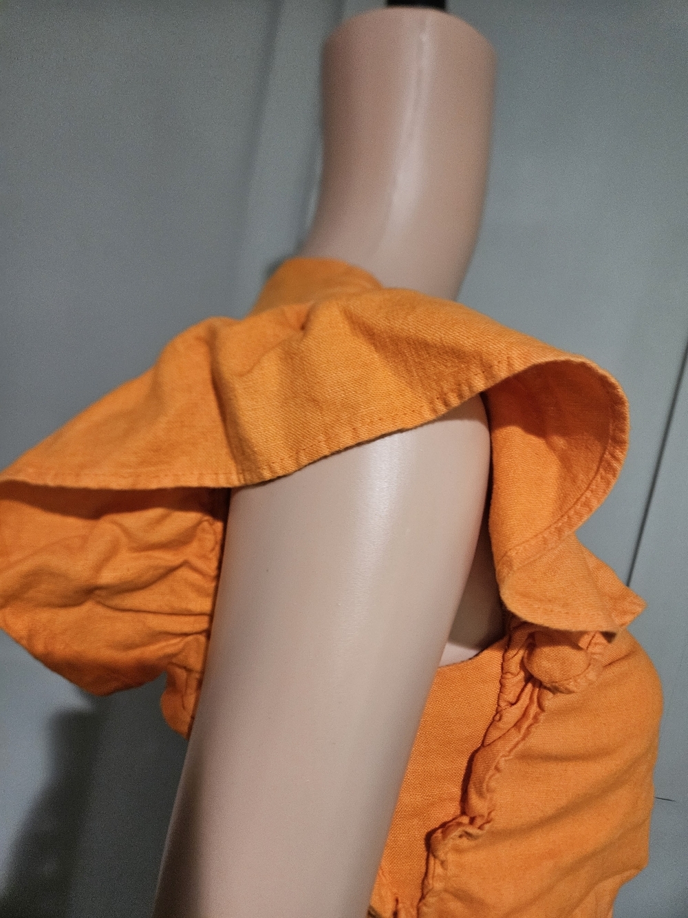 Abercrombie Orange Linen Tie Front Top Ruffle Sleeve Crop Euro Summer. XS - Picture 12 of 16